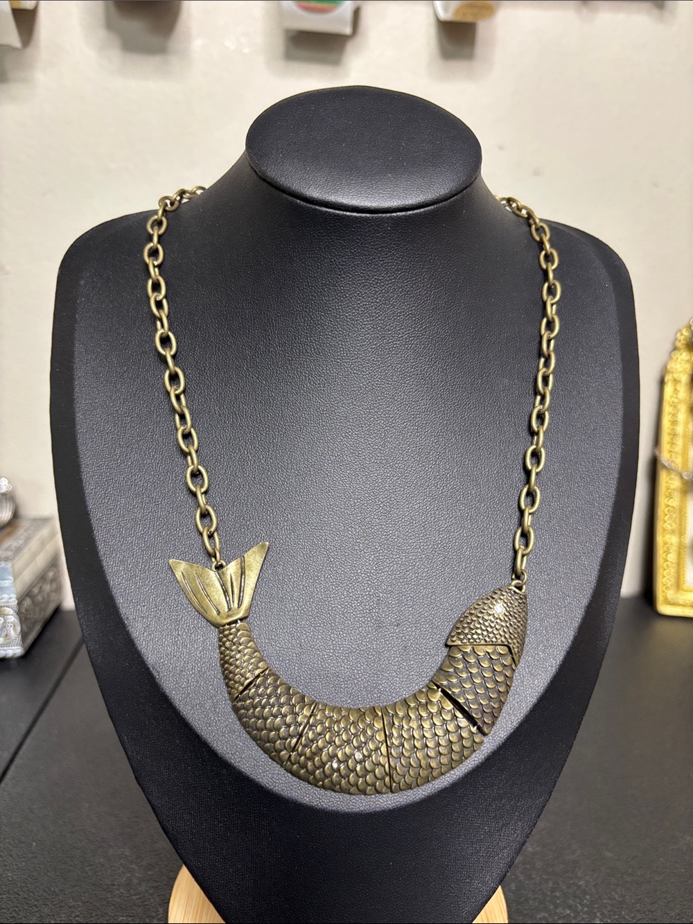 Antique Gold Fish-Scale Statement Necklace